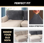 PrinceDeco Sectional Couch Covers Velvet Cushion Covers for Sectional Couch Washable Cushion Covers for Sectional Sofa Pet Friendly Sectional Sofa Slipcovers(1 Chaise Back+ 3 Sofa Back,Grey)