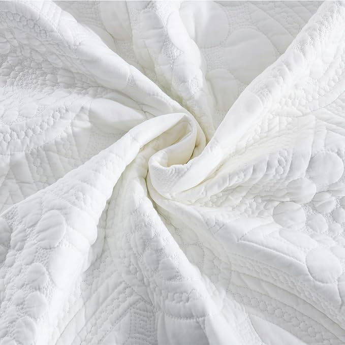 MarCielo 3-Piece 100% Cotton Oversized Bedspread Lightweight Quilt Coverlet Embroidery Farmhouse Bedding (Tf Bright White, Oversized Queen (100"x106"))