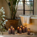 Amagic Grey Flameless Candles 9 Set, Battery Operated Candles with Remote Control and Timer, Flickering LED Pillar Candles for Home Halloween Decor, 3D Wick, Warm Yellow Light, D2.2 xH5 6" 7"