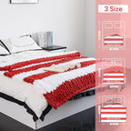 Chunky Knit Blanket - Luxury Soft Cozy 60 * 80 Throw Blanket,100% Woven Blanket Rope Knot Throw Blanket for Couch, Sofa, Home Decor, Gift - Machine Washable（White/Wine red）