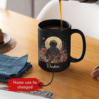 Astronaut with Moon and Wildflowers Coffee Mug, Custom Name Ceramic Cup 11oz 15oz, Unique Astronaut Coffee Cup for Friends, Personalized Astronomy Black Mug, Gifts for Birthday
