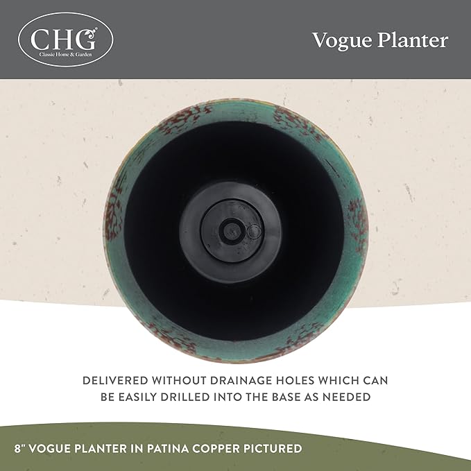 Classic Home and Garden Vogue Planter Pots w/Pottery Quality Finish - Modern Indoor & Outdoor Flower Pots - UV-Resistant Porch Planters - Decorative Pot for Flowers & Herbs (8” Patina Copper)