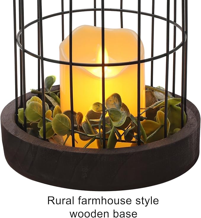PHOSPHOR Rustic Farmhouse Decor Lantern Set of 2 Modern Farmhouse Decorative Indoor for Kitchen Fireplace Centerpiece Table Dinning Living Room