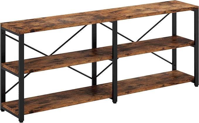 IRONCK Rustic Entryway Console Table, Long Hallway Table 70.8 in 3-Tier, TV Stand Entertainment Center Media Stand for Living Room, Industrial Style, Vintage Brown