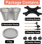 Vertical Planter 3 Tier Stackable Planters Garden Planters Strawberry Herb Flower and Vegetable Planter Indoor Outdoor Gardening Pots with Removable Wheels and Tools