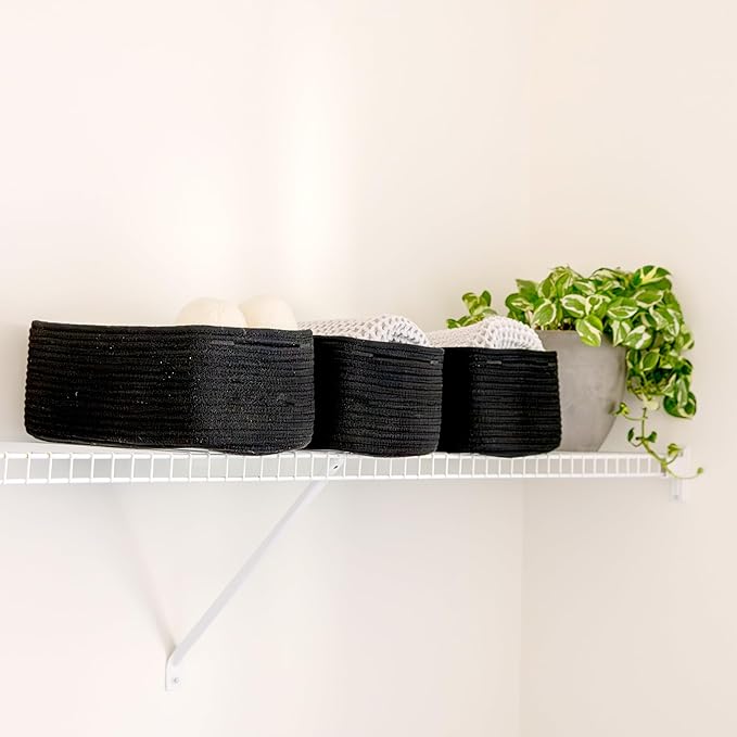 NaturalCozy 13.5”x8.5”x5.5” Rectangle Storage Baskets for Shelves 3 Pack | Cotton Rope Woven Small Baskets for Organizing | Small Storage Bins for Nursery, Bathroom, Closet, Shelf, Decorative