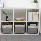 Bidtakay Baskets Set of 3 Storage Baskets for Organizing Large Fabric Storage Bins for Shelves Decorative Canvas Bins Collapsible Empty Baskets for Closet,Nursery,Clothes,Toys,Shoes(White&Grey)