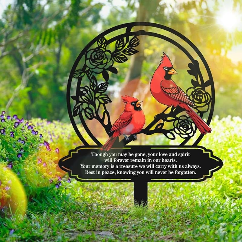 Personalized Cemetery Memorial Metal Stakes, Cardinals Memorial Grave Markers,Graden Decorations for Loss of Mother Father, Outdoor Sympathy Decor Gift