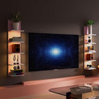5 Tier Wall Shelf Unit,Modern Vertical Lack Wall Shelves with Light, Wall Mount, Floating Column Home Decor Shelves for Bedroom, Living Room, Vanity Storage Display(Pink)