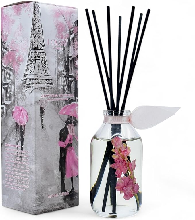 LOVSPA Reed Diffuser Set, Pink Tuberose Scented Oil Diffuser with Sticks, Home Fragrance Accessories for Bathroom Shelf Decor, Aroma Diffusers for Home or Office Desk, USA Made