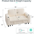 LINSY HOME Loveseat Sofa with Storage - Comfy Plush Corduroy 2 Seater Sofa with USB Charging & Cup Holders, Deep Seat Love Seat for Small Spaces Living Room Bedroom Apartment, Beige
