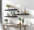 Wood Floating Shelves for Wall Decor, Rustic Wall Shelves for Bedroom Bathroom Kitchen Living Room, Set of 4 Black 24 Inch