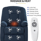 Power Swivel Rocker Recliner Chair for Adults,Rocking Recliners Chairs with Massage and Heat for Living Room, Electric Fabric Reclining Sofa Chair with USB and Type-C Port (Fabirc Blue)