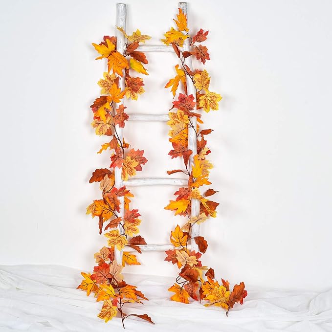 Lvydec 2 Pack Maple Leaves Fall Garland Clearance - 5.8ft/Strand Artificial Fall Foliage Garland Colorful Autumn Decoration for Home Wedding Party Thanksgiving