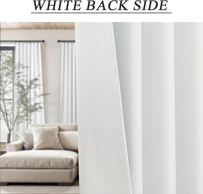 White Black Out Curtains 54 Inch Long 2 Panel Elegant Short Summer Curtains for Living Room Thermal Insulated Cotton Linen Blackout Drapes for 52-56 Inch Bay Window Country Chic Back Tab 52x54 Length