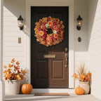 26" Fall Wreath for Front Door - Large Artificial Maple Leaves Fake Silk Peony Faux Pumpkin Outdoor Wreath for Porch, Window,Farmhouse,Home,Thanksgiving Day Harvest Festival Autumn Decor