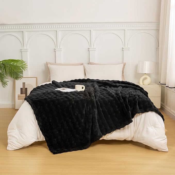 YUSOKI Luxury 3D Bubble Throw Blanket 3.1lb,All Ages,Home Decoration, (Black,60 * 80inches)