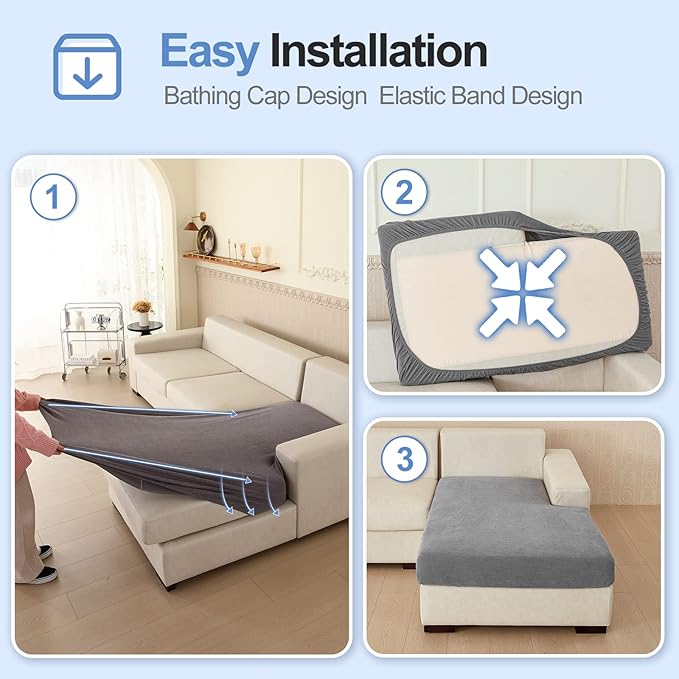 Sectional Couch Covers for L Shaped Sectional Sofa (Left or Right Facing) – Softer Chenille Sofa Covers Washable, Non-Slip Stretch Chaise Slipcover (Only 1 Piece, Dark Grey)