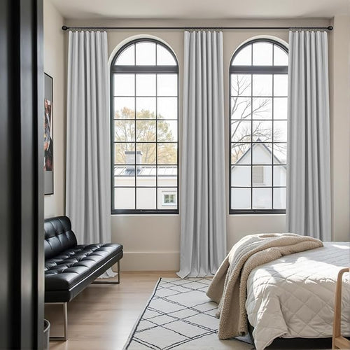 100 Percent Blackout Sliding Glass Door Curtains 120 Inches Long 2 Panels 10 FT Theater Floor to Ceiling Drape Linen Cotton Textured Luxury Curtains Farmhouse Black Out Light Grey Gray White Back Tab