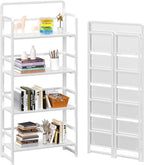 4NM No Assembly Foldable Bookshelf, 4-Shelf Collapsible Bookcase Storage for Small Spaces, 54" H, All White