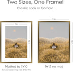 Homeforia 9x12 Frame Bronze, High End Metal 9 x 12 Brass Picture Frames with Mat 7 by 10 inch Photo, 9by12 Poster Frame Matted to 7x10, 12x9 Wall or Tabletop Frames, Tempered Glass, Wall Kit, Set of 1