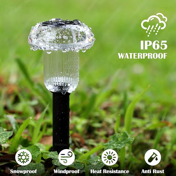 Solar Lights Outdoor Pathway Waterproof 16 Pack Color Changing LED Acrylic Mushroom Decorative Garden Lights for Yard Landscape Patio Outside Christmas Decorations