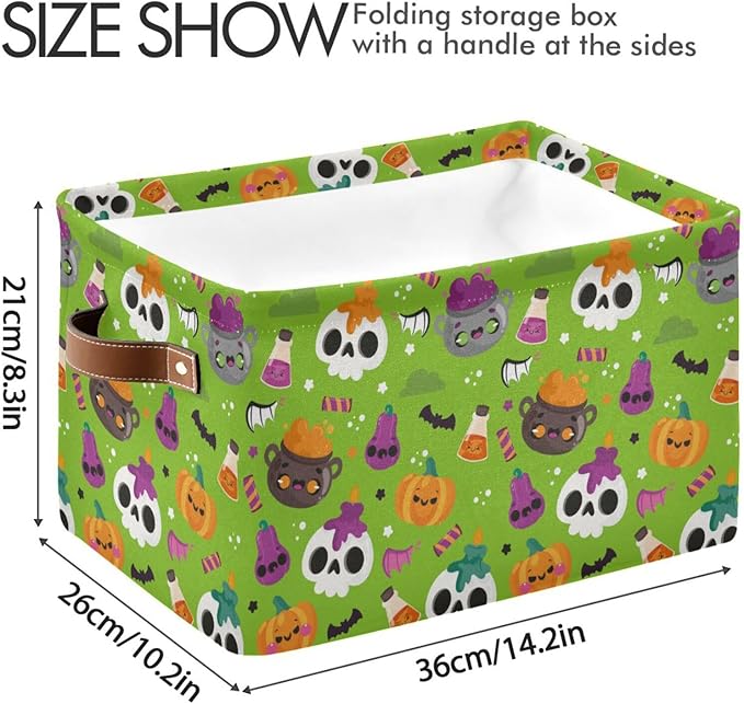 Storage Basket Bin Halloween Horror Pumpkin Organizer Basket Collapsible Shelf Basket Cube with handle for Nursery Bedroom Bathroom