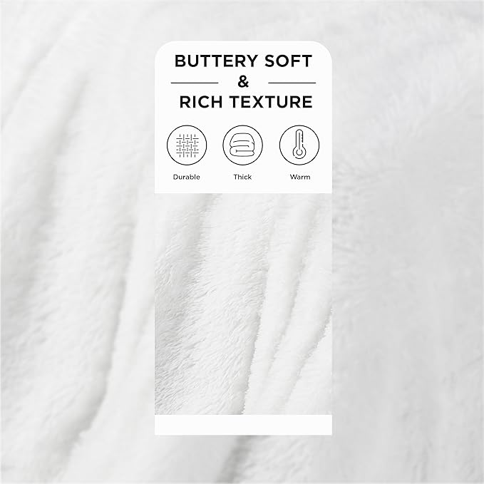 Bedsure GentleSoft Fluffy White Blankets Queen Size for Bed, Thick Sherpa Faux Fur Fleece Fuzzy Plush Winter Warm Heavy Soft Queen Blankets, Bedroom Decor White Gifts Cozy Gifts for Women Men, 90x90