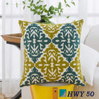 HWY 50 Decorative Throw Pillow Covers 18x18 Inch (1 Piece), Embroidered Cotton Farmhouse Cushion Cover Pillow Case for Sofa Couch Living Room Bed Bedroon, Blue and Green Floral Geometric