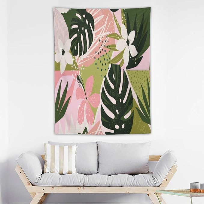 ICMOLYYENLO Tropical Green Plant Tapestry, Green Palm Leaves Natural Landscape Print Wall Tapestry for Bedroom Living Room Dormitory 60x80 Inch