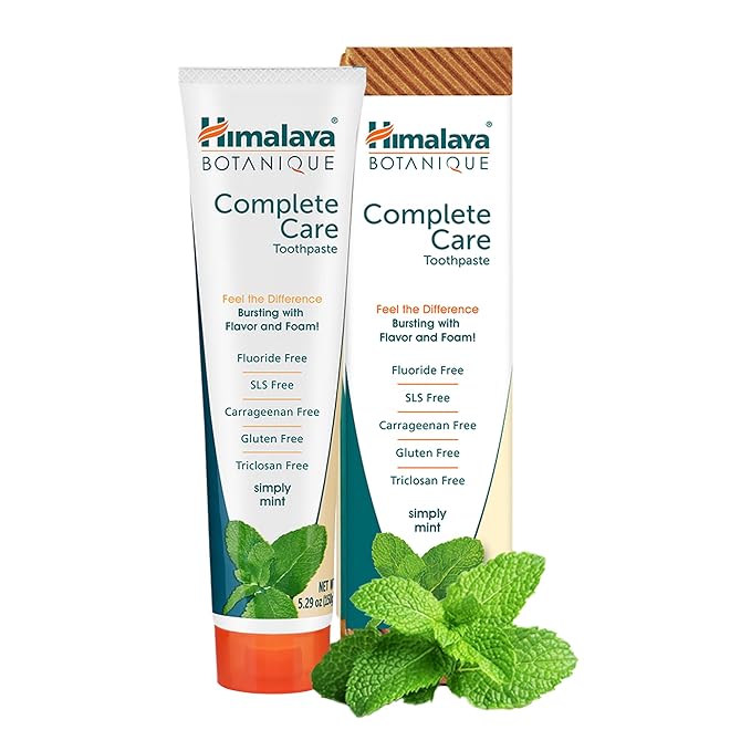 Himalaya Botanique Complete Care Toothpaste, Herbal, Mint Flavor, Fights Plaque, Freshens Breath, Fluoride Free, No Artificial Flavors, SLS Free, Cruelty Free, Foaming, 5.29 Oz, 1 Pack