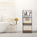 Stackable Wire Storage Baskets for Kitchen Closet Pantry, Hanging Closet Organizers Storage Shelves Organization, Wall Mount Metal Basket Bins, Clothing Vegetable & Fruit Organizer 5 pcs
