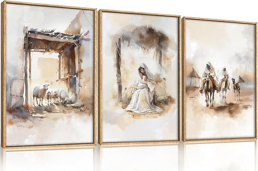 HPINUB Jesus Easter Framed Canvas Wall Art Set,Large Religious Christian Bible Verse Wall Decor,Resurrection Sunday Artwork for Living Room,Church Christian Easter Gift-16"x24"x3