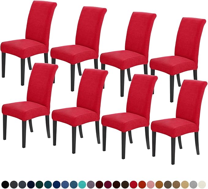 Joccun Chair Covers for Dining Room Set of 8, Dining Chair Slipcovers Stretch Dining Room Chair Covers Seat Protector,Washable Parsons Chair Cover for Home,Hotel,Banquet(Ruby,8 Pack)