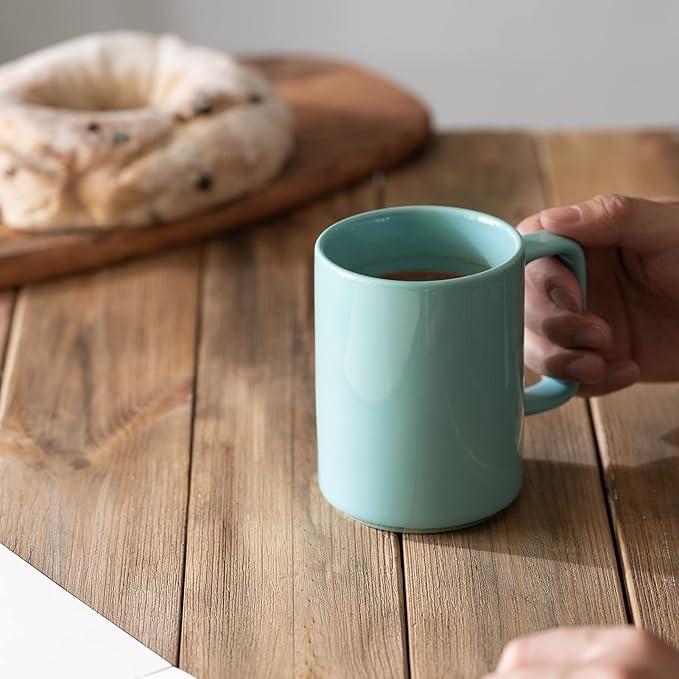 E-liu Porcelain Tea Mugs Coffee Mug Set, Large 15 Ounces Cups for Coffee, Tea, Cocoa, and Mulled Drinks, Set of 6, Turquoise