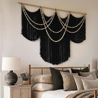Macrame Wall Hanging Black Yarn Tapestry Home Decor Large Fiber Wall Art Living Room Bedroom Home Wall Decor 57" W x 43" L