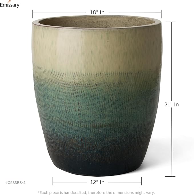 Emissary Bullet 18 in. Bayside Green Ceramic Round Planter (18 in. L x 18 in. W x 21 in. H) with Drainage Hole