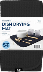 S&T INC. Dish Drying Mat, 16” x 18”, Absorbent Microfiber Kitchen Counter Mat, Dish Drying Pad for Dishes, Utensils, Pots and Pans, Large, Black