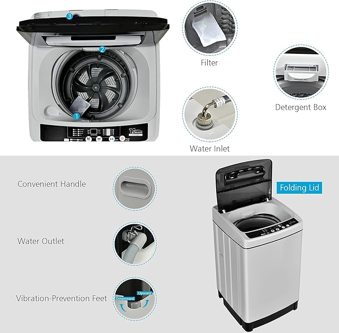 Giantex Full Automatic Washing Machine, 2 in 1 Portable Laundry Washer 1.5Cu.Ft 11lbs Capacity Washer and Spinner Combo 8 Programs 10 Water Levels Energy Saving Top Load Washer for Apartment Dorm