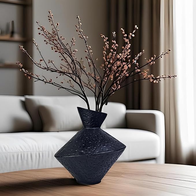 Cast Iron Decorative Vase, Dried Flower Rustic Vases, Wabi Sabi Vase for Modern Home Decor, Living Room, Shelf Decor, Enterway, Wedding, Office, Table, Bedroom, Kitchen, 8.86" H (Black)