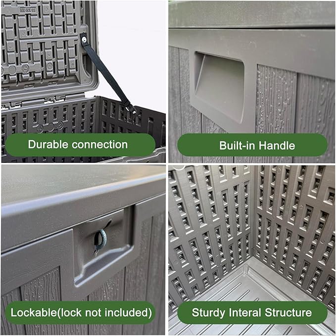 33 Gallon Small Storage Box with Lid,Waterproof Indoor Outdoor Storage Container for Package Delivery,Patio Cushions, Gardening Tools, Pool Accessories, Lockable Resin Deck Box with handle