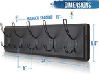 HBCY Creations Black Rustic Coat Rack Wall Mount with 5 Hooks, Solid Pine Wood 24 inch Wall Hooks for Entryway, Mudroom, Hallway, Bathroom - Vintage Farmhouse Style Wall Mounted Towel Rack