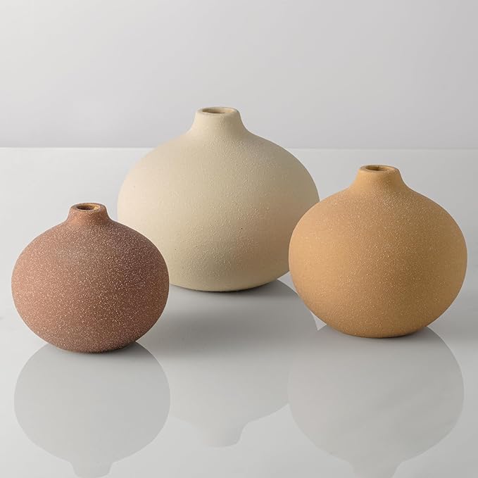 Ceramic Vase Set of 3, Bud Vases for Modern Farmhouse Home Decor, Cute Vases, Small Flower Vases for Dining Table Centerpieces,Living Room,Shelf,Mantel and Entryway Display