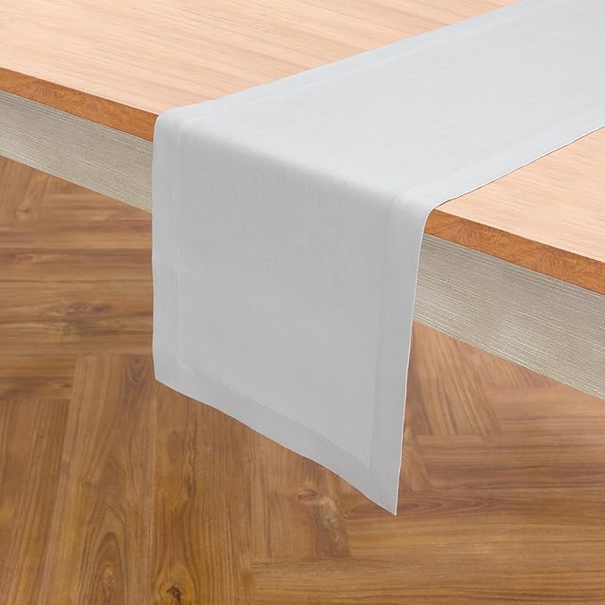 Solino Home Linen Table Runner 90 Inches Long - 100% Pure Linen Silver Cloud Dining Table Runner 14 x 90 Inch for Fall, Autumn, Thanksgiving - Fete