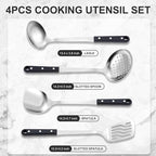 Pleafind 4-Pcs Cooking Utensils Set, Stainless Steel Kitchen Utensils, Mirror Polished Kitchen Essentials Set Include Wok Ladle, Slotted Spoon, Wok Spatula ＆Slotted Spatula, Dishwasher Safe