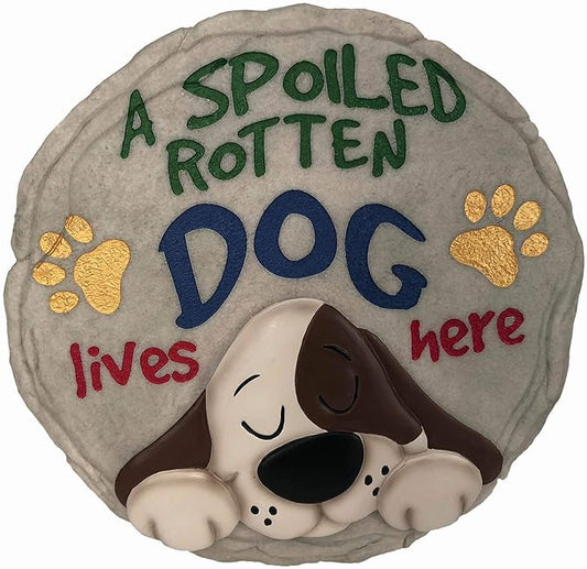 Spoontiques - Garden Décor - Spoiled Rotten Dog Stepping Stone - Decorative Stone for Garden