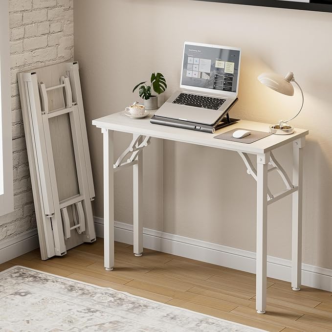 Frylr Small Folding Computer Desk – Portable 35.8 Inch Foldable Laptop Table, Collapsible and Compact for Easy Storage and Fast Setup, Lightweight for Small Spaces, Craft and Study Use, White Ash