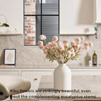 Beige Fake Flowers Silk 10 Stems With Eucalyptus, Faux Flowers For Vase, Artificial Mums Long Stem, Mini Faux Mums Flower Bulk, Tan Nude Cream Neutral Floral, Chrysanthemum Pom Pom Floral Arrangements
