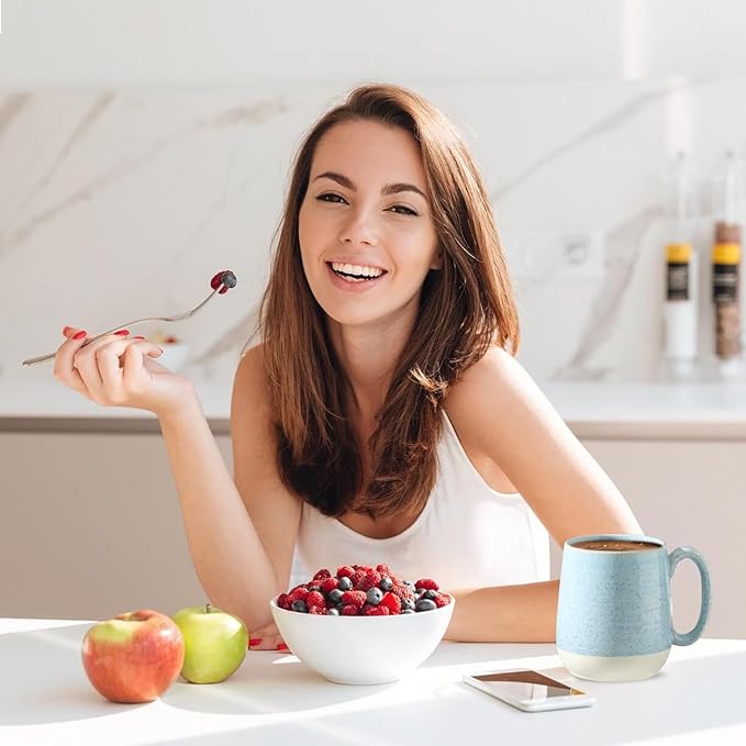 Hasense Ceramic Coffee Mugs Set of 4, 15 Oz Coffee Cup with Handle for Women and Men, Modern Large Latte Mugs for Cappuccino, Tea, Cocoa, Microwave Dishwasher Safe, Mother's Day Gifts, Light Blue