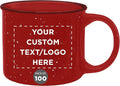 DISCOUNT PROMOS Custom Ceramic Campfire Coffee Mugs 13 oz. Set of 100, Personalized Bulk Pack - Perfect for Tea, Espresso, Cappuccino, Hot Cocoa - Red